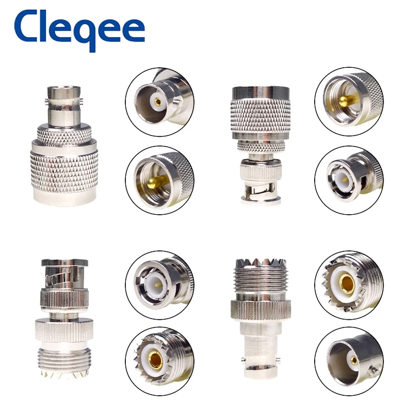 Cleqee-adaptador Coaxial BNC macho hembra a UHF PL259 macho hembra SO239 RF, Conector de cobre, 1 unidad