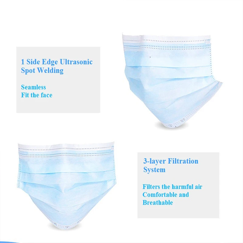 Hot Sale 100PCS Disposable Non-Woven Mask Three-layer Filter For Unisex Anti-dust Mouth Nose Mask Ear Hanging Safe High Quality