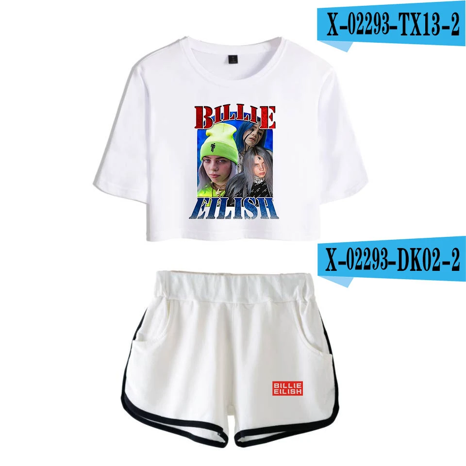 As Picture Billie Eilish короткая футболка для девочек+ черные сексуальные трендовые шорты Billie Eilish женская футболка Последняя мода горячая Распродажа комплектов - Цвет: As Picture
