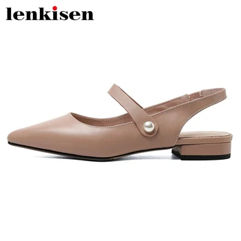 

Lenkisen full grain leather high quality pointed toe low heel pearl decorations fairy style pretty girls dating women pumps L79