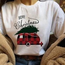 Women T Shirt Plaid Truck Tree Print Christmas Trees New Year T-shirt Female Short Sleeve O-Neck Casual Ladies Graphic Tees Tops