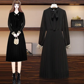 

Female Autumn Elegant Black Shirt Dress Women 2020 New Casual Plus Size 4XL Long Sleeve High Waist A Line Big Chiffon Dresses