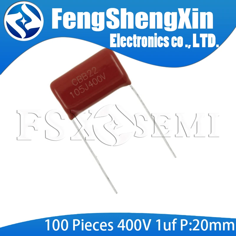 100pcs/lot New 400V105 1UF Pitch 20MM 400V 105 1000NF CBB Polypropylene film capacitor