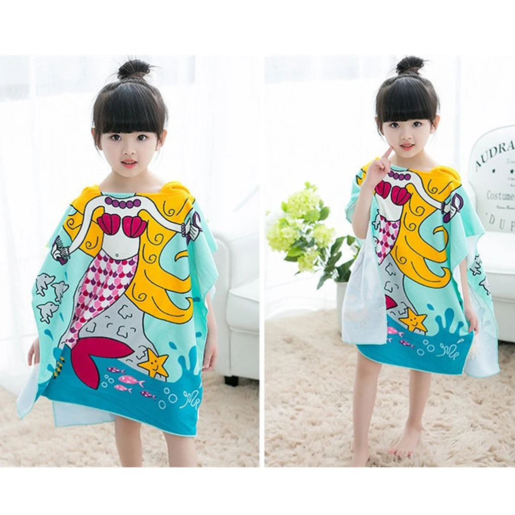 Quick Drying Bathrobe for Kids (80-120cm Height ) Hooded Beach Towel Poncho Robe for Swimming/Surfing/Bathing Set 2
