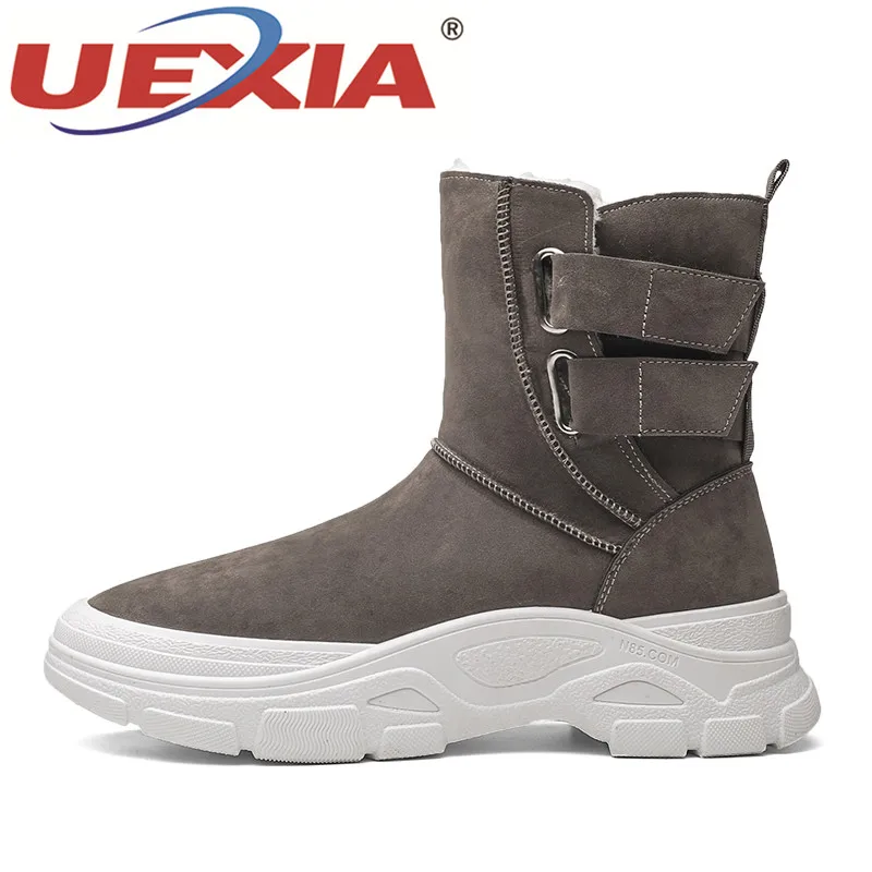 UEXIA г., модные зимние мужские ботинки с мехом, плюшевые теплые мужские повседневные ботинки уличные кроссовки, мужские ботинки - Цвет: gray