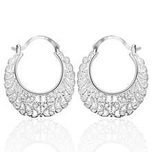 חם למכור! חדש בציר תכשיטים סיטונאי עגיל, כסף מצופה אופנה 925 תכשיטי עגילים, העמודים פרח חרישה חלול חישוק אוזן(China)