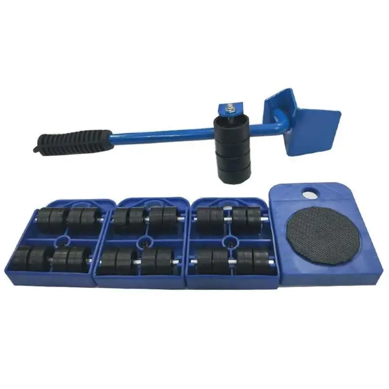 5pcs/set Heavy Furniture Lifter Mover Transport Lift Move Slides Trolley for Moving Moving Heavy Goods Blue 34*10cm