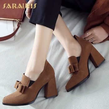 

Sarairis 2020 New Arrivals Concise Shoes Woman Pumps Female Pointed Toe Slip-On Chunky High Heels Office Lady Pumps Women Shoes