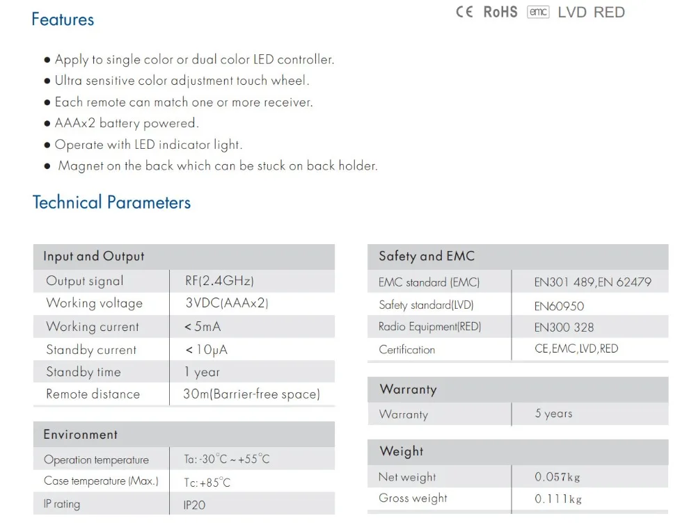 Controle remoto de dimmer inclui um 4