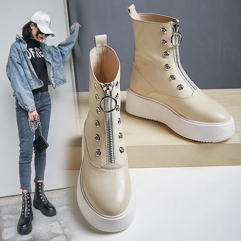 

2019 Winter New Style Genuine Leather Handsome Martin Boots Women's British-Style Spring And Autumn Single Boots Casual Versatil
