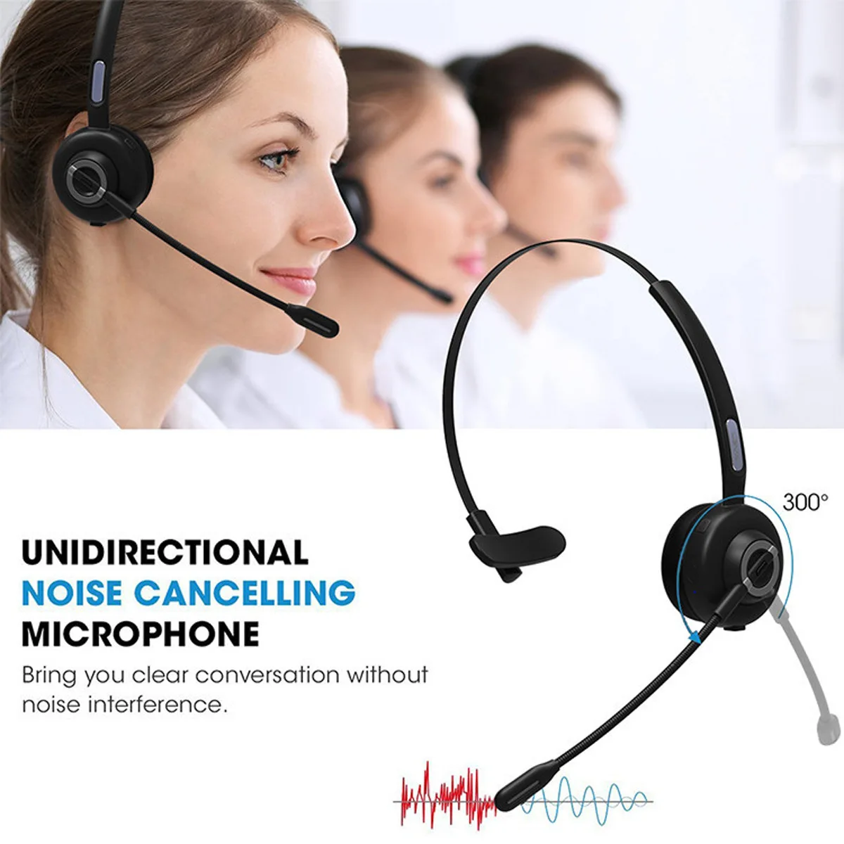 M97 Bluetooth 5 0 Headset Wireless Earpiece with Microphone Over The Head Headphones with Noise Cancelling
