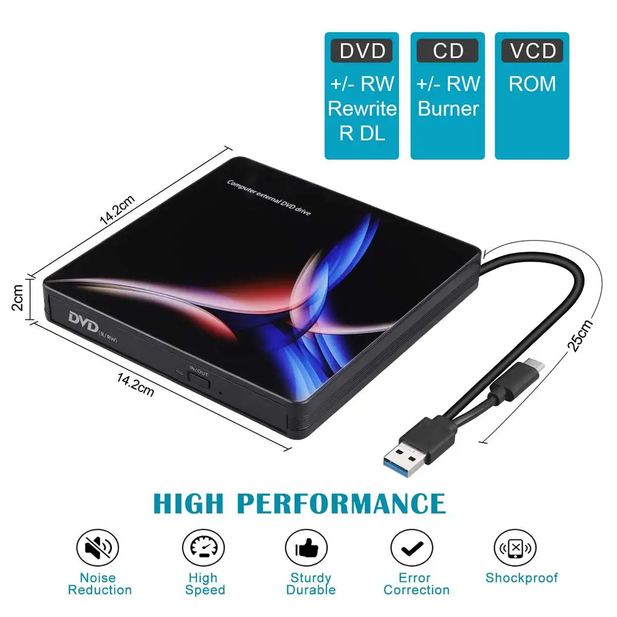 Внешний DVD привод Оптический привод USB 3,0 type-C высокоскоростной CD rom плеер CD-RW записывающее устройство для ноутбука