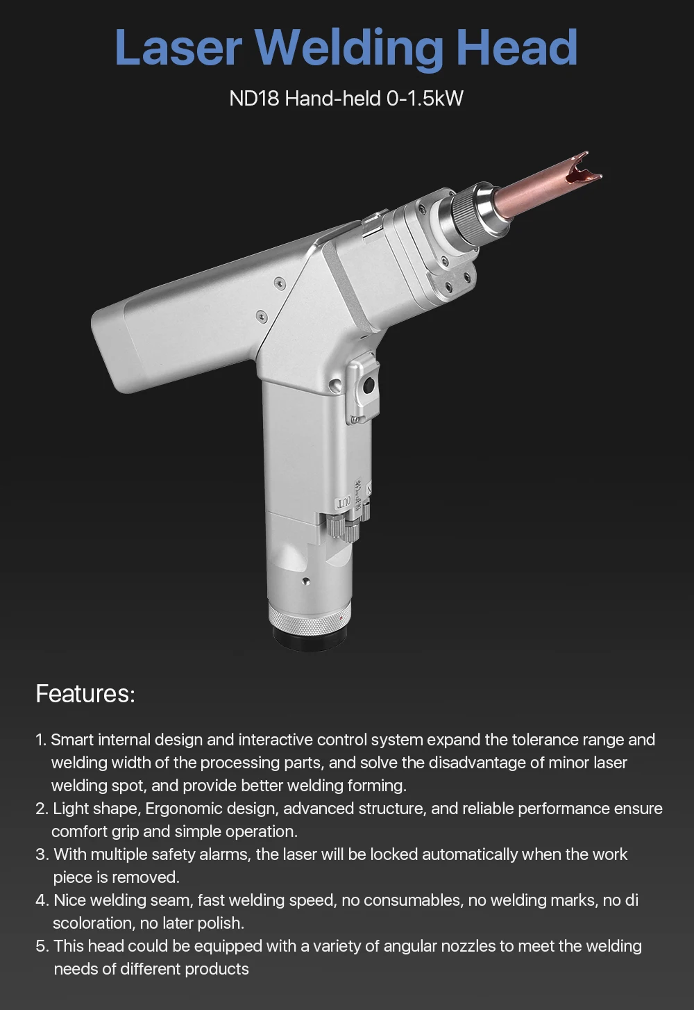 Cloudray 1064 nm WSX Handlaserkopf ND18 0–1,5 kW Wellenlänge mit QBH-Anschlussobjektiv für Faserlasermaschine – Detail 1