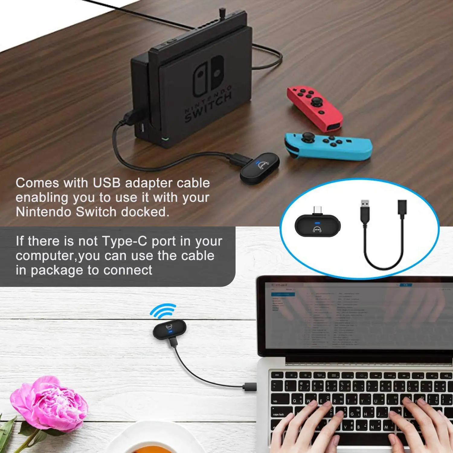 USB C bluetooth-передатчик адаптер с наушниками для nintendo Switch PS4 PC Bluetooth наушники с микрофоном без задержки звука