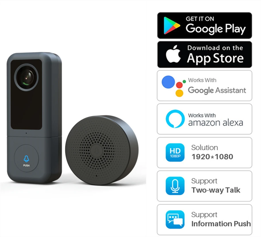 Timbre de vídeo inalámbrico 2K HD con WiFi, cámara inalámbrica con montaje en ángulo, detección de movimiento, intercomunicador inteligente para puerta, compatible con ONVIF, almacenamiento en la nube