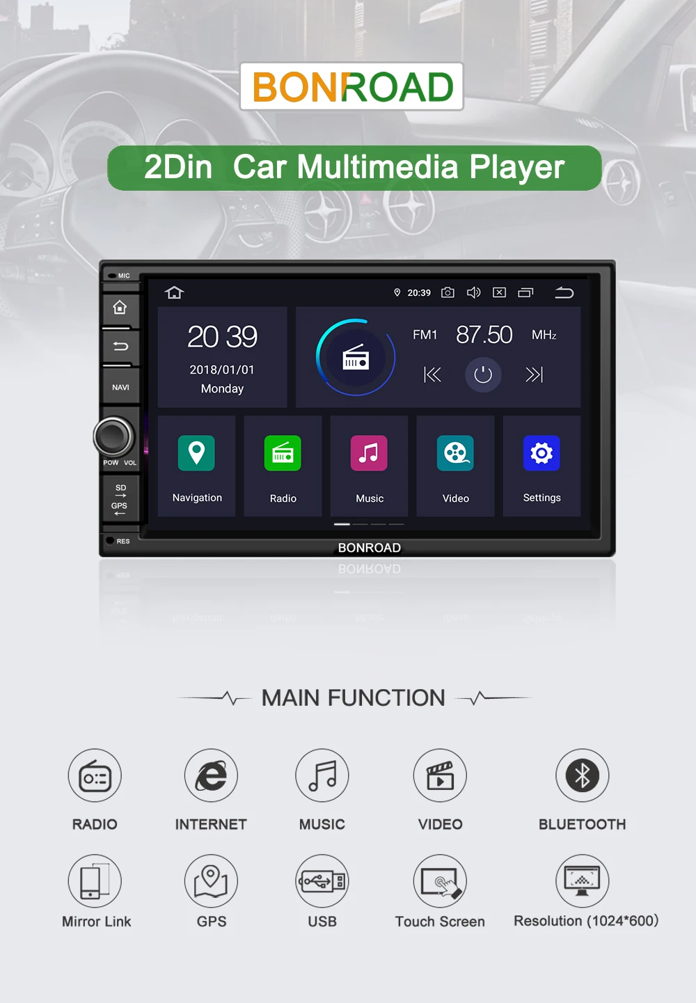 Top Bonroad 7" Android  PX30 Universal Car Multimedia Player For Nissan For Kia For Hyundai Car autoradio Audio Stereo  (No DVD) 0