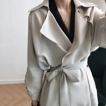 

Autumn Clothes 2019 New Thin Windswear Mid-long Korean Received Belt Coat womens coats