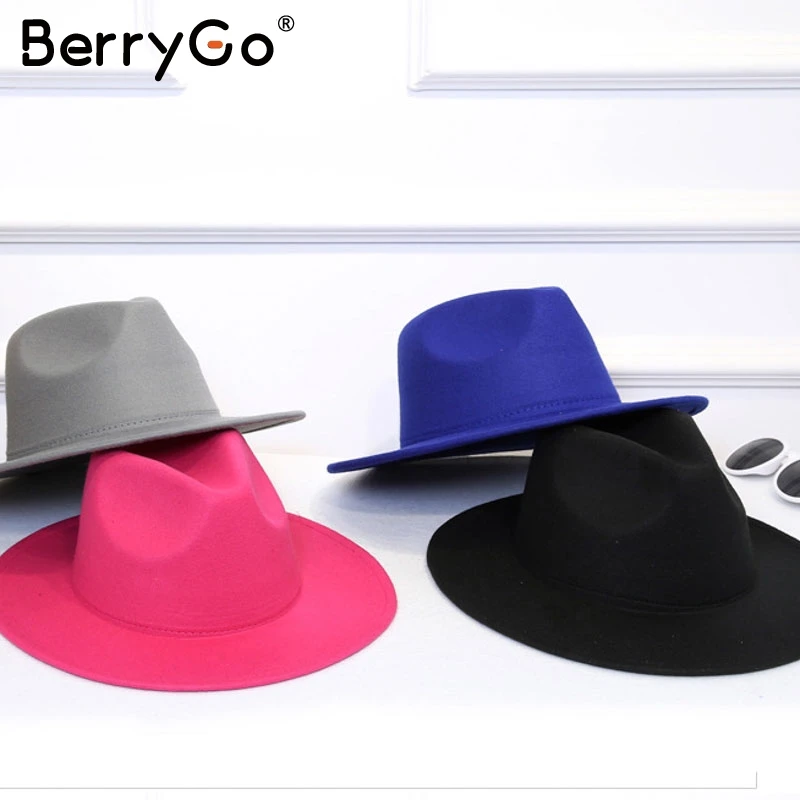 BerryGo широкоугольная шерстяная Фетровая Шляпа Fedora женская элегантная осенне-зимняя шляпа от солнца винтажная Дамская Черная джазовые шляпы уличные шапки