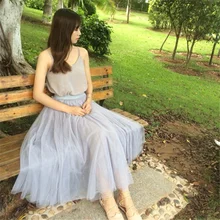 Однотонные женские юбки, модные сетчатые Лоскутные однотонные юбки, повседневные трехслойные женские плиссированные юбки с высокой талией