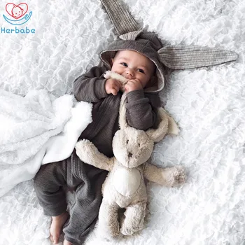 

Herbabe Newborn Baby Winter Rompers Long Sleeve Thick Warm Romper Kids Hooded Jumpsuit Playsuit Outfits 0-18M Boy Girl Clothing