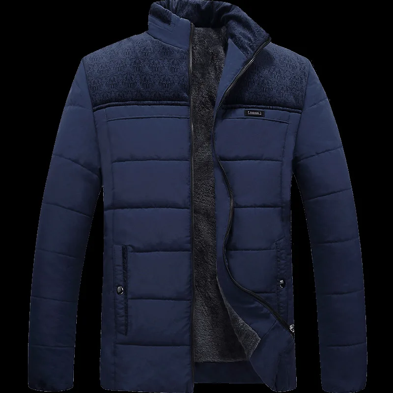 Tanie Mężczyźni płaszcz zimowy nowy styl ubrania wyściełane bawełną w stylu koreańskim w średnim wieku męska nosić dół pióro kurtka podszyta bawełną stojak Coll