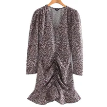 Женское элегантное мини платье с цветочным принтом, с длинным рукавом и боковой молнией, женское повседневное стильное шикарное платье vestidos