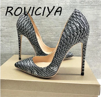 

Black white snake print fashion new pointed 12cm high-heeled exquisite elegant single shoes ladies party shoes YG028 ROVICIYA