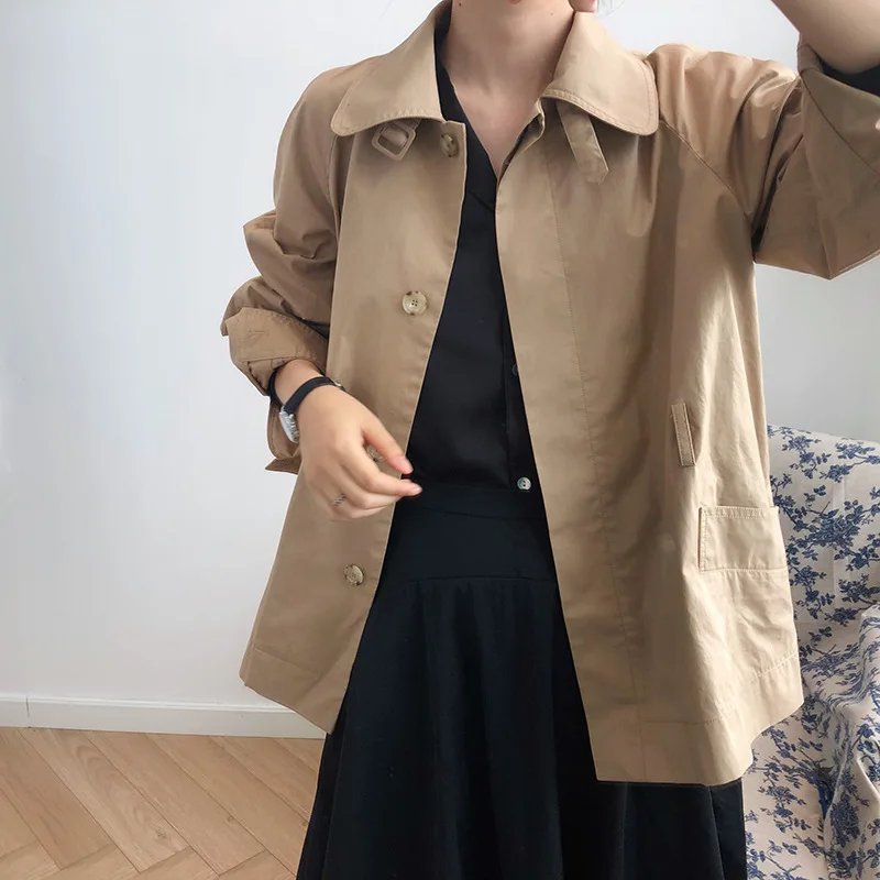 Mooirue fall female trench Cotton Single Breasted padded Short Loose Bf Loose casual cardigan female coat