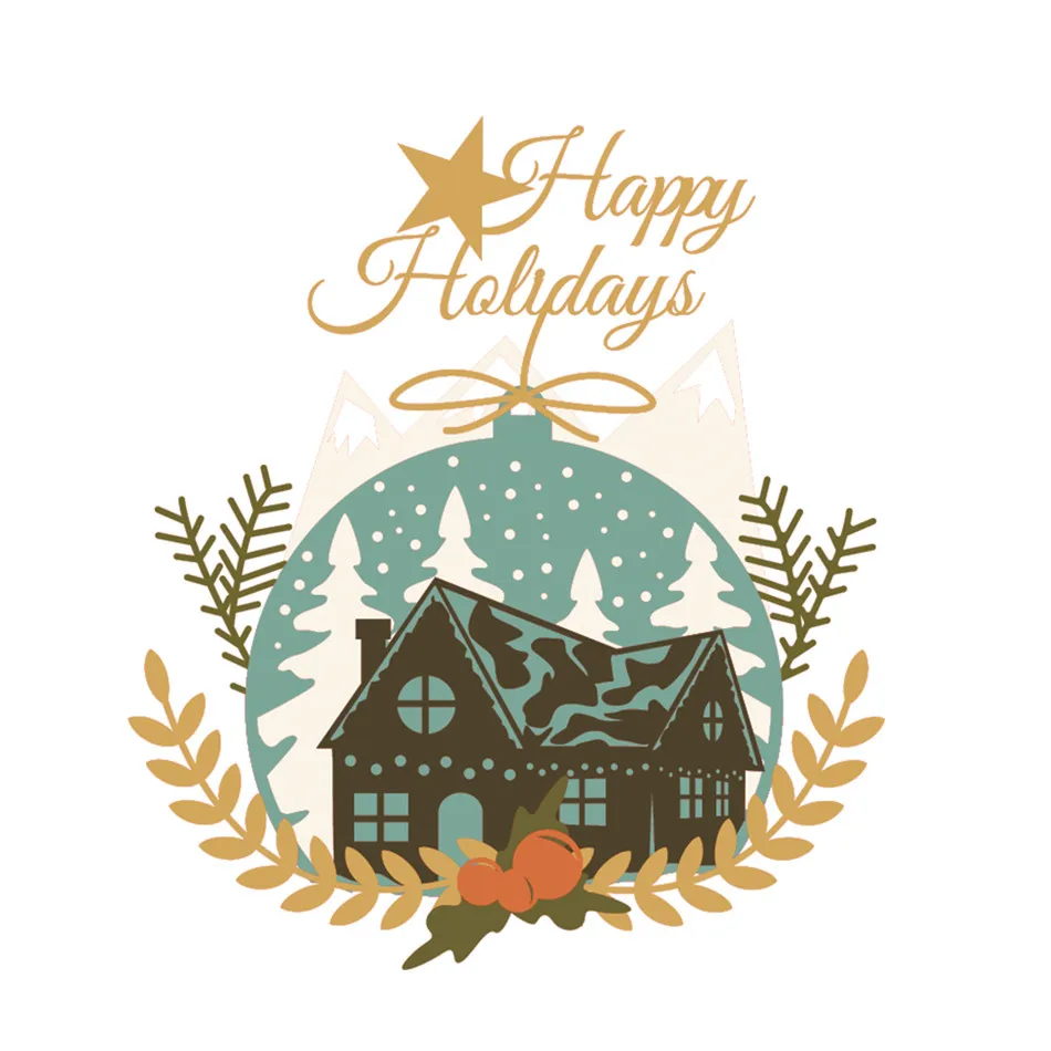 YaMinSanNio Xmas Happy Holiday Dies Tree Snow House Metal Cutting Dies for Card Making Scrapbooking Embossing Cuts Stencil Craft