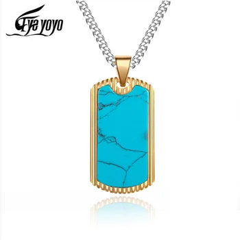 

EyeYoYo Simple Stainless Steel Mens Dog Tag Pendant Ncklace Long Pendant Necklace Men Solid Golden Metal Military Card Pendants