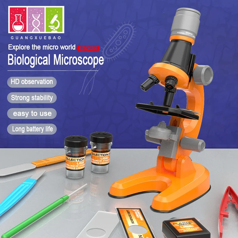 Juguetes De Ciencia para Niños De Alta Definición 1200X para El Aprendizaje De Ciencias En Edad Preescolar Liyes Kit De Ciencia De Microscopio para Niños Microscopio de Enfoque Ajustable 1200 Veces 