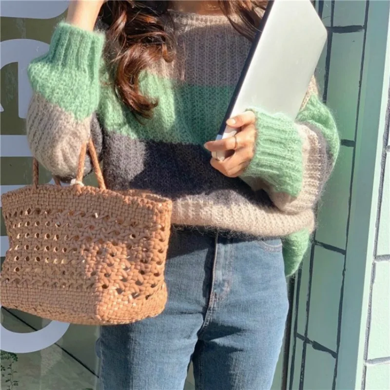 Fashionable casual color matching loose women's sweater