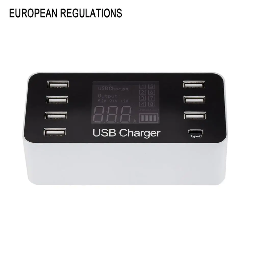 8 портов usb type C зарядное устройство умный светодиодный дисплей USB Быстрая Зарядка адаптер 40 Вт Смарт зарядное устройство для путешествий AU EU US UK Plug