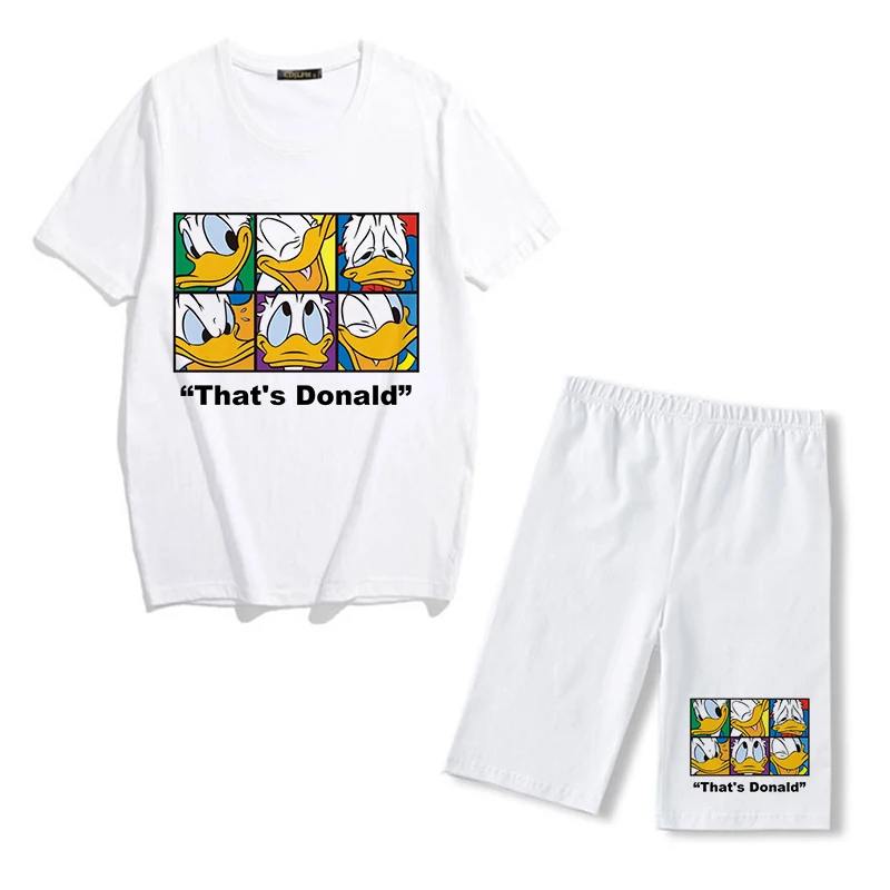 Disney Donald Duck Cartoon Print Fashion Women Two Piece Set Short Sleeve T-shirt+sports Shorts Summer Casual Tracksuits Clothes plus size jogger set Women's Sets