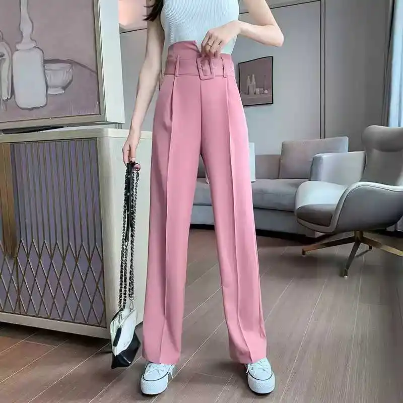 With Belt Woman Wide Leg Pants Loose Casual Ankle Length Female Trousers Summer High Waist Straight Pants Lady Large Size