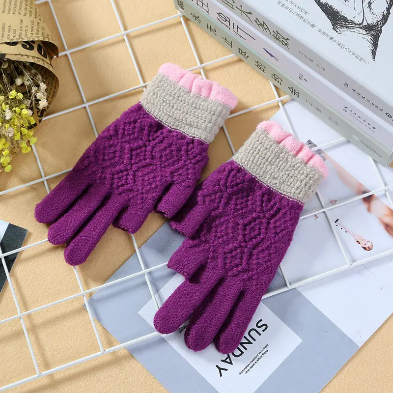 Женские вязаные перчатки из хлопка унисекс, тонкие вязаные перчатки, женские кружевные перчатки для девушек - Цвет: purple