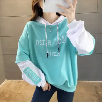 

Sweatshirt Female Korean Loose Lazy Student Long-sleeved Shirt Spring And Autumn Thin Section Fake Two-piece Hooded Jacket