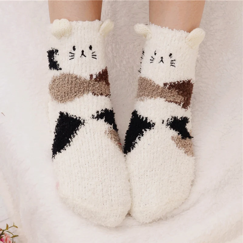 3 пары женских повседневных флисовых носков с объемным рисунком животных, Осень-зима, толстые теплые носки d88