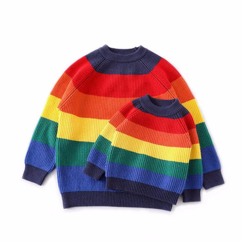 Новинка 2019 вязаный свитер для мамы и дочки шерстяные свитера в радужную полоску
