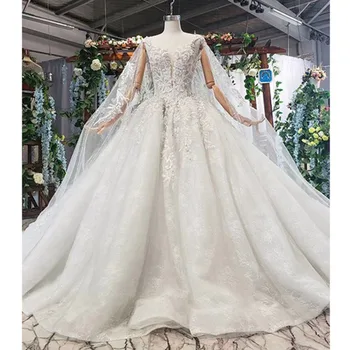 

BGW 21325ht Detachable Mantle Wedding Dresses Big V-neck Spaghetti Straps Lace Up Back Summer Bridal Gowns Robe De Mariee Boheme