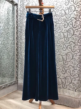 

2020 Early Autumn New Women's Buckle Belt Waist Hugging Decoration Solid Color All-match Velvet Trousers Casual Pants 731