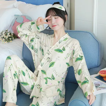 

100% cotton comfortable pajamas set sexy printed long-sleeved pajamas loose large size M-2XL shirt 2020 summer women's pajamas