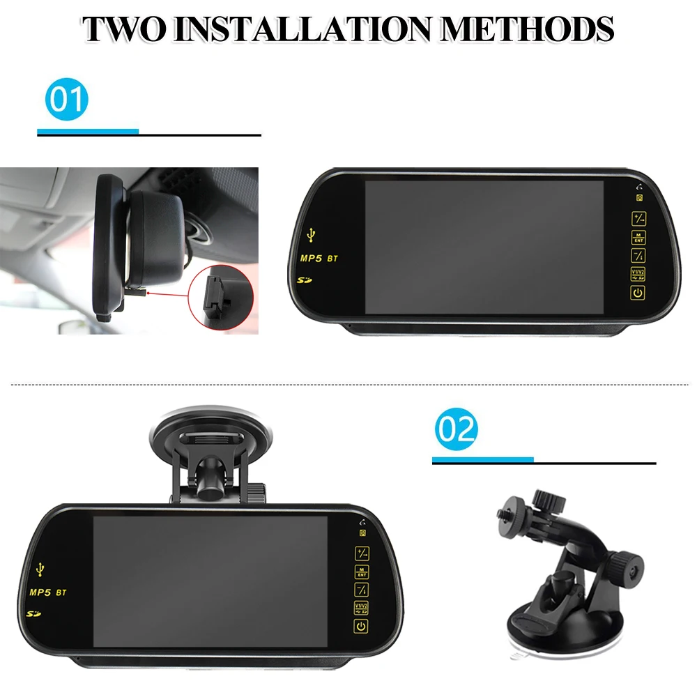 Автомобильный 7 дюймовый монитор зеркала заднего вида MP5 Поддержка USB SD BT FM
