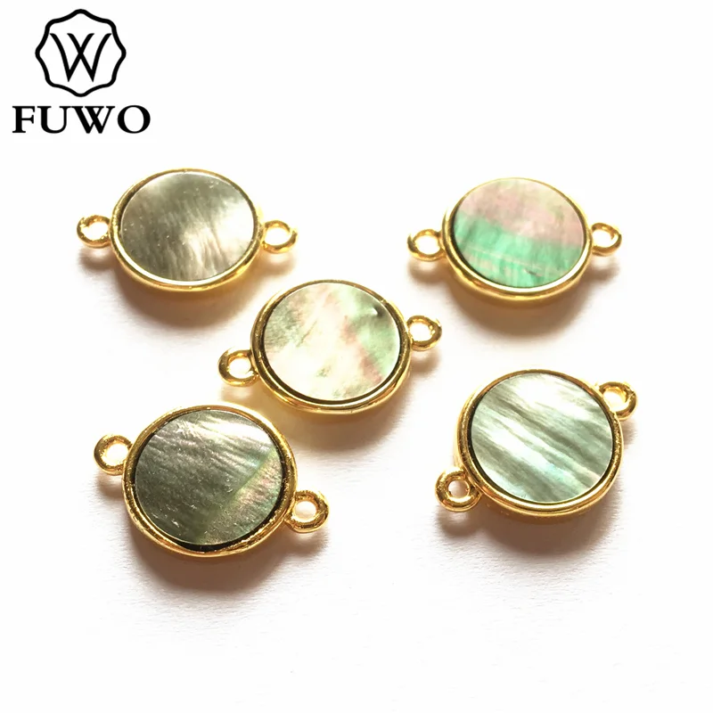 Black Shell FUWO новая круглая форма Abalone корпус соединителя кулон с медным ободком для изготовления ювелирных изделий белый черный розовый корпус PD584 - Окраска металла: Black Shell