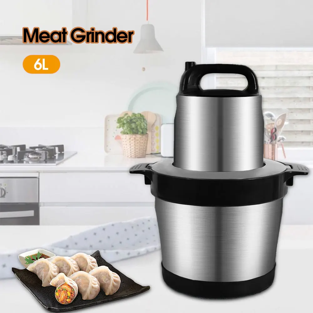 6L Capacity Electric Chopper Meat Grinder 1000W 304 Stainless Steel Food Processor Slicer Vegetable Cutter Mincer Home Appliance