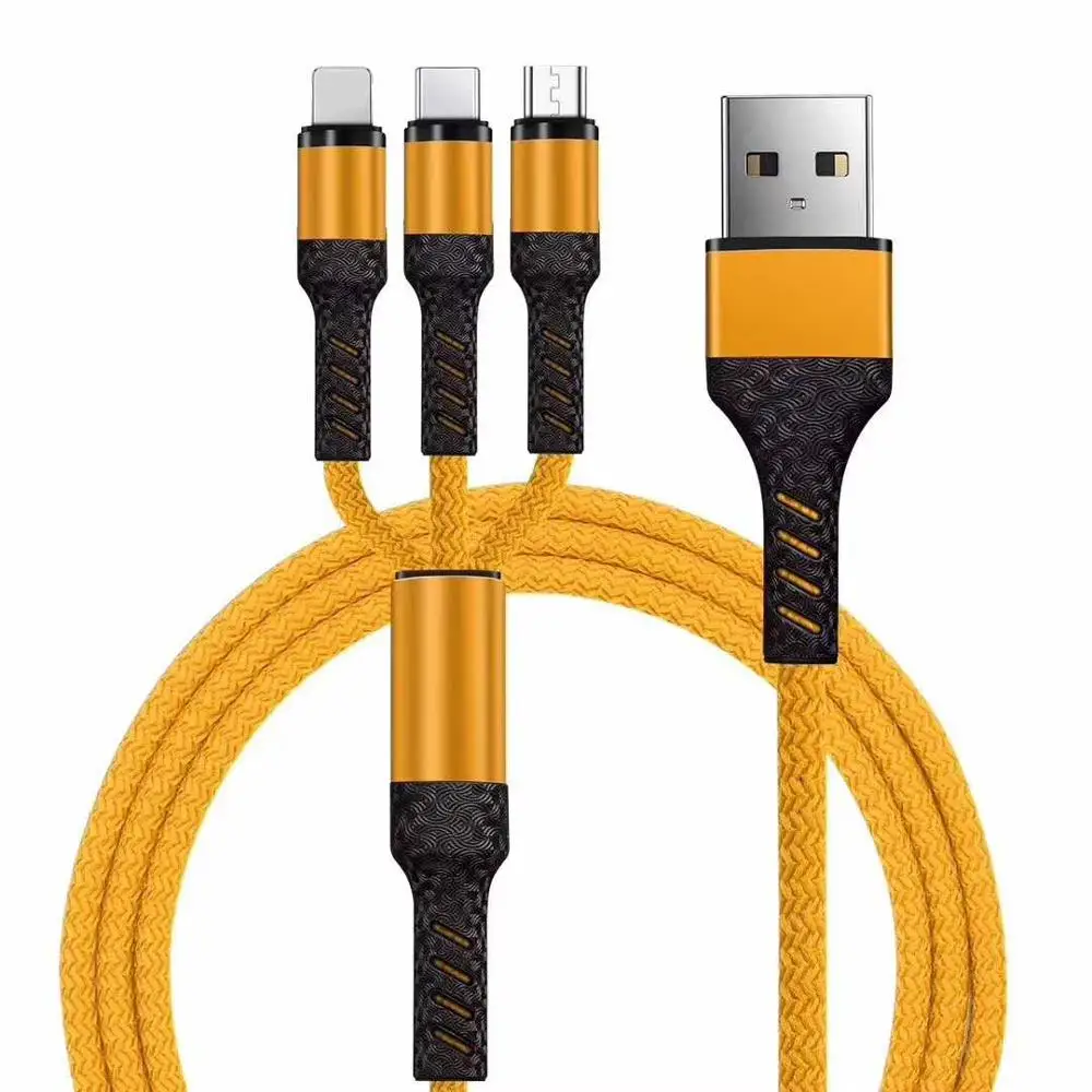 Золотой 3 в 1 USB кабель для iPhone кабель для зарядки 1 м Micro usb type C для samsung Xiaomi Мобильный телефон все в одном зарядный кабель - Цвет: Золотой