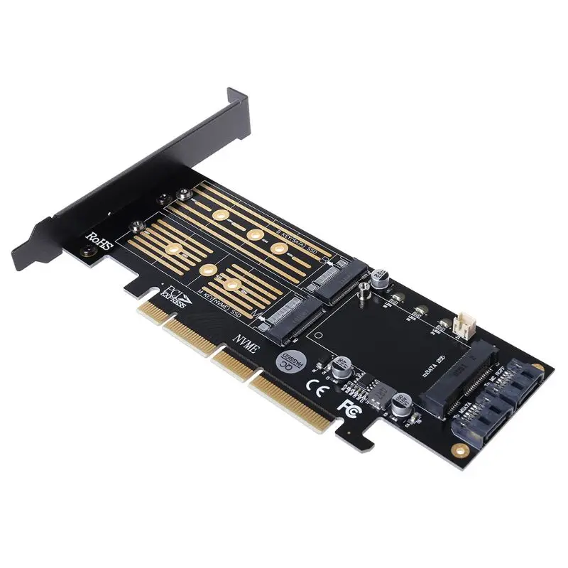 Адаптер PCI-E 3,0X16 на M.2 SSD PCIE на M2 Raiser M Key B Key mSATA 2x7 Pin SATA порт NVME M2 SSD AHCI mSATA 3 в 1 Riser Card