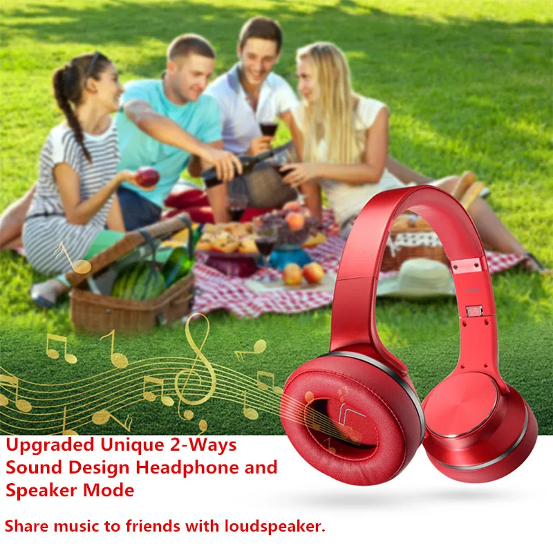 

Bluetooth Headphones Speakers 2 in 1 SODO Foldable NFC HiFi Stereo Wireless Over Ear Headphones V5.0 with Mic Support TF Card FM