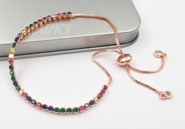 a Rose Gold WT-MB109 Регулируемый разноцветный кубический цирконий браслет цветной камень браслет 3 цвета цепь Модные элегантные женские ювелирные изделия - Окраска металла: a Rose Gold
