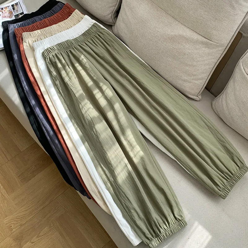 Pantalones de lino y algodón para mujer, pantalón informal, holgados, con cintura elástica, estilo harén, retro, para primavera y verano, 2020